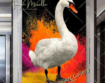 Abstract Swan Canvas Print – Vivid Colors Wildlife Wall Art