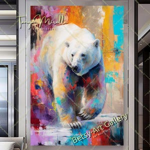 Powerful White Bear Canvas Wall Art – Arctic Wildlife Print Art - Vivid Wildlife Wall Decor for Modern Interiors - Stretched Print on Canvas