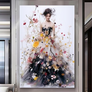 Romantic Perfume Floral Woman Art - Stretched Print on Canvas - Elegant Home Decor