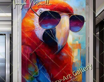 Vibrant Parrot Canvas Print With Sunglasses - Modern Abstract Art