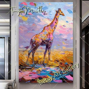 Abstract Giraffe Art Print on Canvas – Colorful Safari Wall Decor for Animal Lovers - Stretched Print on Canvas