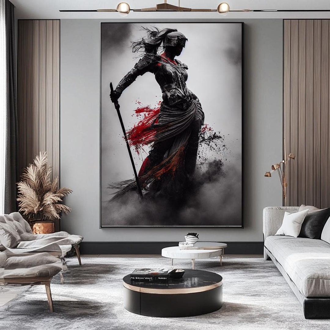 Monochrome Woman Warrior Canvas Print: Black & White Epic Wall Art - Etsy