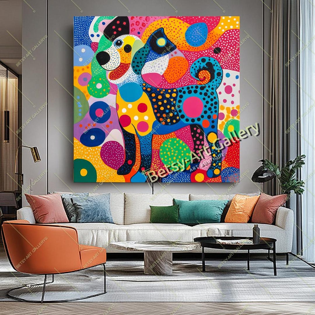 Colorful Polka Dot Dog – Yayoi Kusama Inspired Canvas Art - Stretched ...