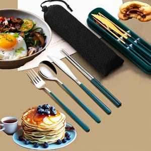 Portable Stainless Steel Tableware Set – Premium Travel Cutlery with Knife, Fork, Spoon & Chopsticks in Compact Case