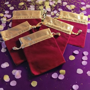 Gold Red Velvet Jewelry Storage Bag  – Multipurpose Crystal, Tarot Oracle Card and Dice Pouch with Drawstring Closure