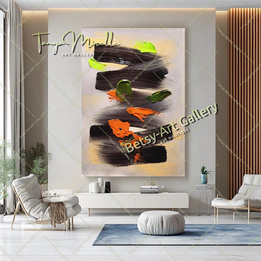 PUTS アートワーク　タペストリー Unique Modern Abstract Impasto Oil Painting on Canvas, Handmade