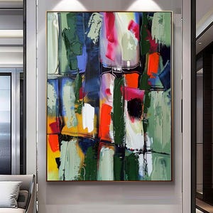 Vibrant Contemporary Abstract Wall Art – Modern Colorful Impasto Oil Painting on Canvas for Living Room or Office