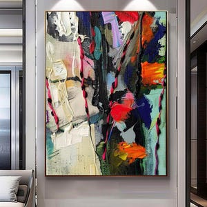 Textured Abstract Oil Painting: Bold Colors Impasto Canvas Art