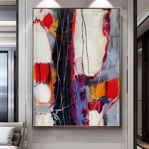 Vibrant Abstract Impasto Oil Painting on Linen Canvas - Modern Wall Art (No Frame)
