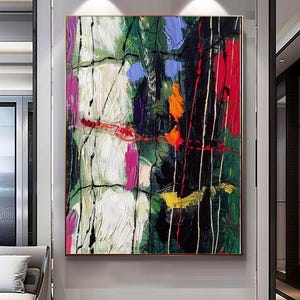 Textured Abstract Oil Painting: Bold Colors Impasto Canvas Art (Unframed)