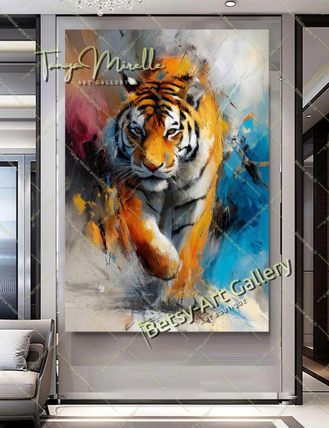 Abstract Arctic Tiger Canvas Print: Bold Brushstrokes, Modern Wall