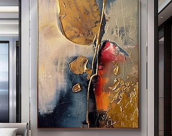 Luxury Gold Abstract Oil Painting: Large Textured Impasto Canvas Art