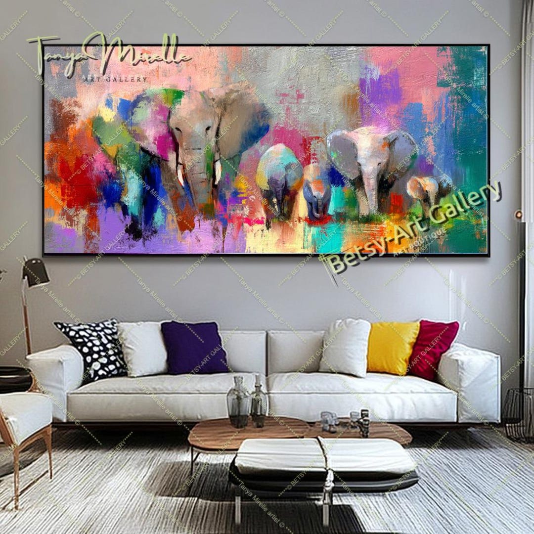 Colorful Elephant Family Canvas Print – Modern Wall Art - Etsy