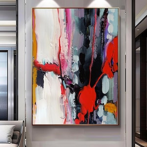 Vibrant Abstract Impasto Oil Painting on Linen Canvas (No Frame)