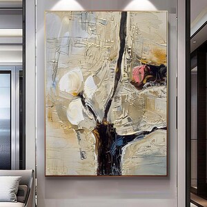 Textured Abstract Floral Oil Painting: Modern Impasto Canvas Art (No Frame)