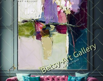 Large Contemporary Floral Canvas - Purple Impasto Oil Painting