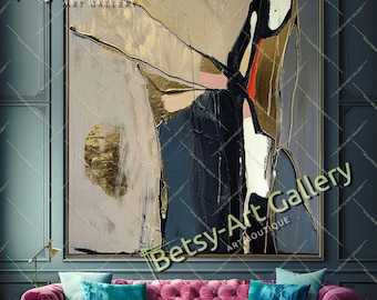 Gedurfd abstract olieverfschilderij met paletmestextuur: originele moderne muurkunst