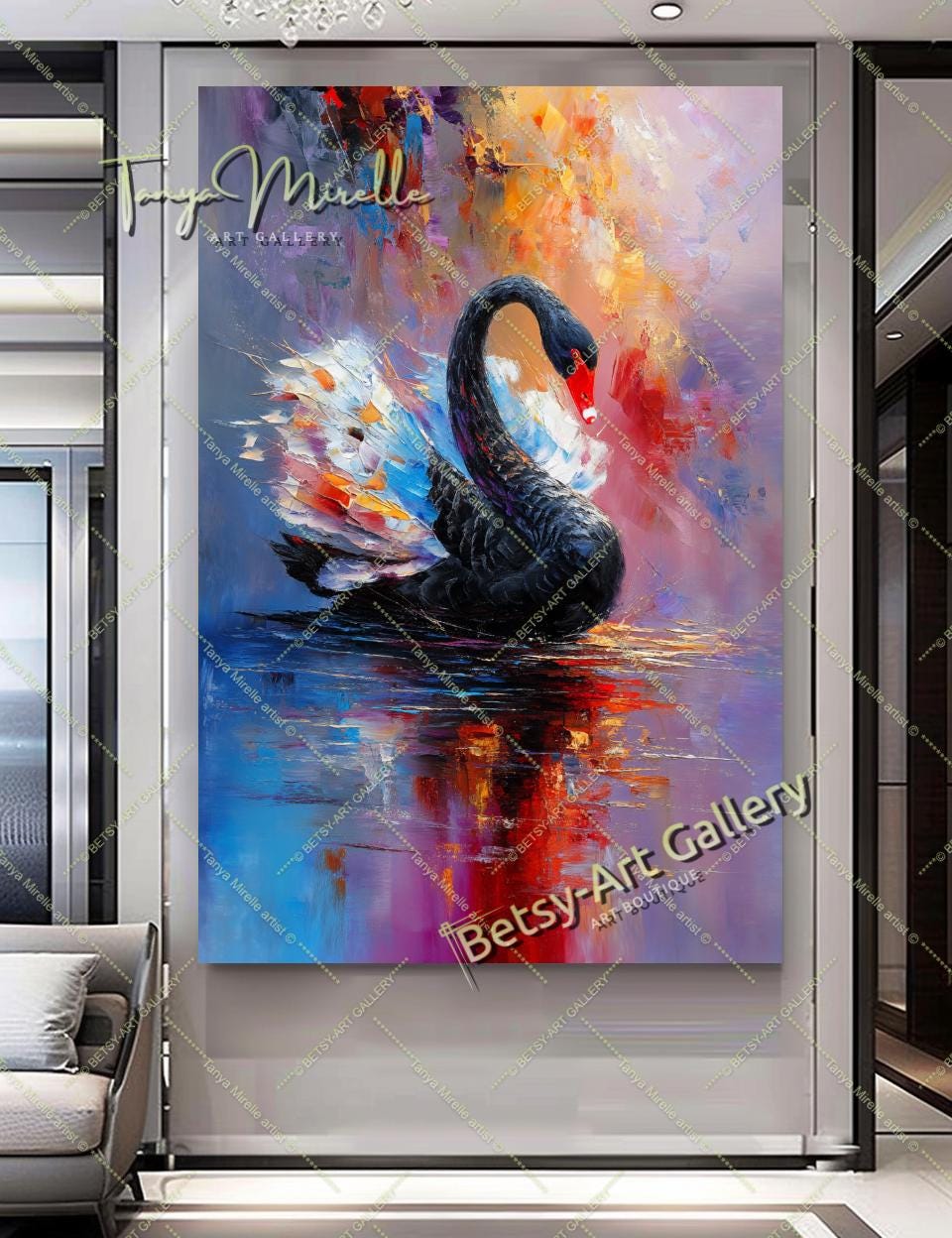 Black Swan Canvas Print – Vibrant Abstract Wildlife Wall Art - Etsy