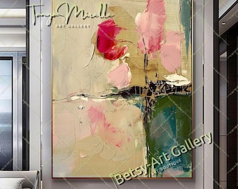 Floral Abstract Impasto Oil Painting: Modern Textured Canvas Art for Living Room