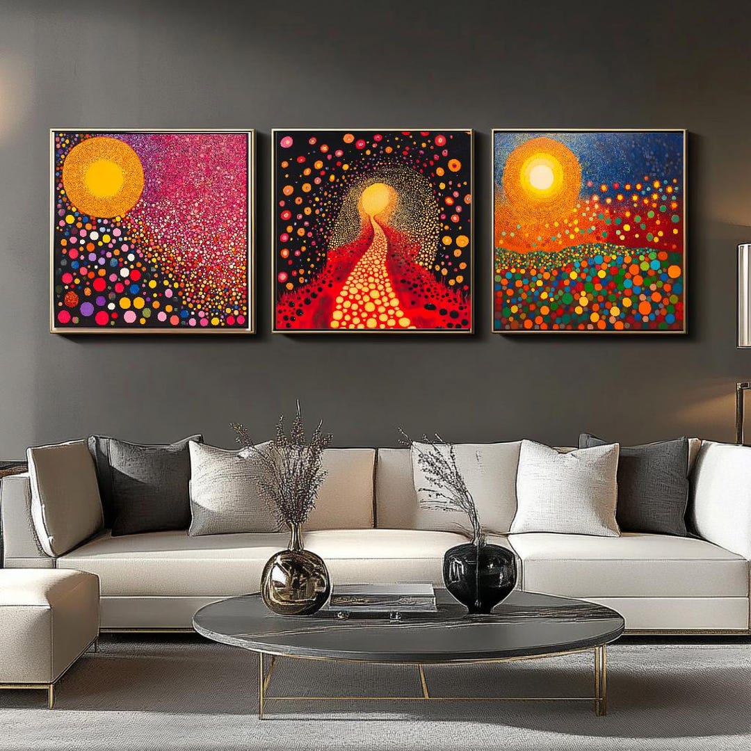 ボルテックスライト - 草間彌生にインスパイアされた抽象風景画 水玉