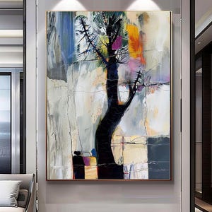 Textured Abstract Tree Oil Painting: Modern Impasto Canvas Art (Unframed)