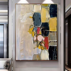 Textured Honeycomb Impasto Oil Painting: Modern Abstract Canvas Art