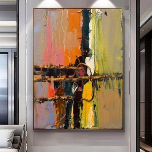 Colorful Abstract Impasto Oil Painting: Modern Textured Canvas Art