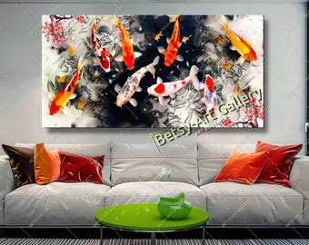 Koi Fish Canvas Art Print: Japanese Zen Feng Shui Wall Art Decor, Gift