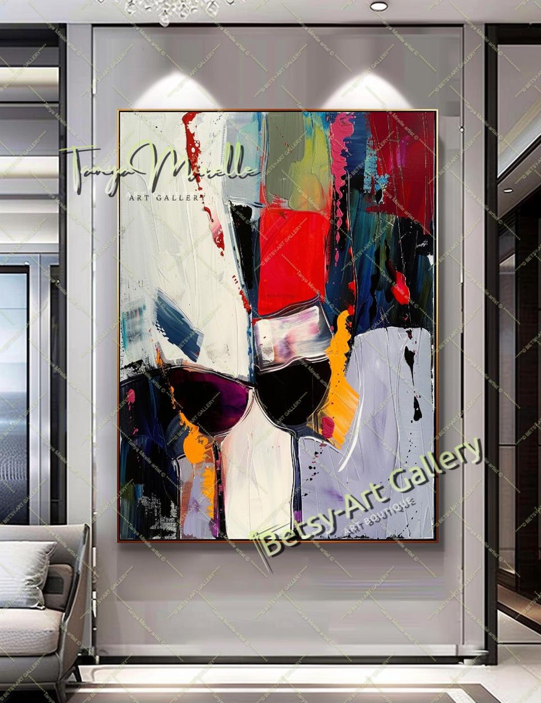 Abstract Wine Glass Painting: Modern Impasto Oil Art on Canvas - Etsy