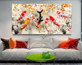 Koi Fish Canvas Print: Japanese Zen Wall Art for Living Room