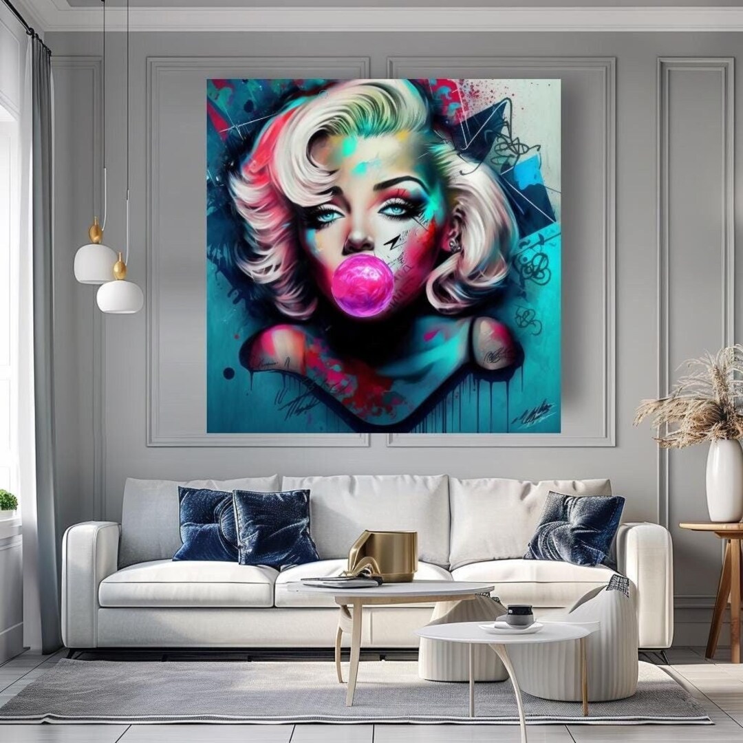 Graffiti Marilyn Monroe Bubble Gum Art Print on Canvas Street Art ...