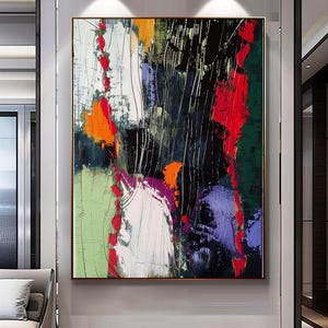 Large Abstract Impasto Oil Painting: Bold Colors Textured Canvas Art