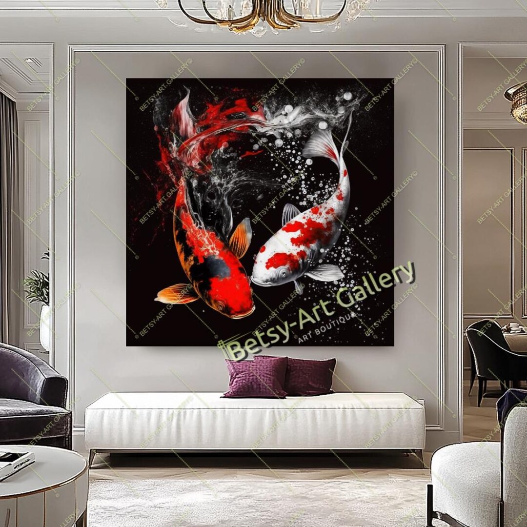 Koi Fish Wall Art Print - Yin Yang Harmony Canvas, Japanese Zen Decor ...
