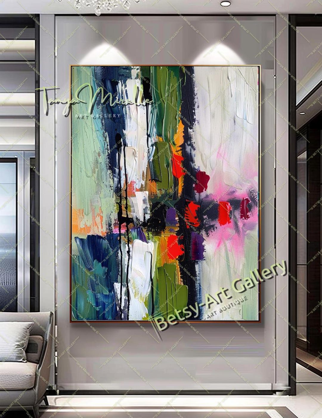 Modern Abstract Wall Art: Colorful Impasto Oil Painting on Linen Canvas ...