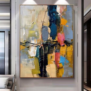 Contemporary Colorful Abstract Wall Art – Modern Impasto Oil Painting on Canvas for Living Room or Office
