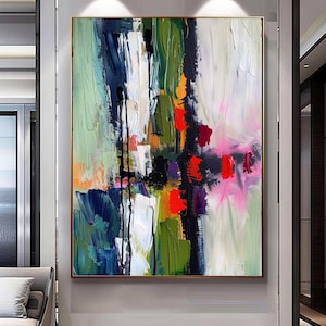Vibrant Contemporary Abstract Wall Art – Modern Colorful Impasto Oil Painting on Canvas for Living Room or Office
