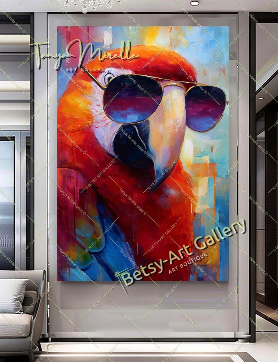 Vibrant Parrot Canvas Print With Sunglasses - Modern Abstract Art