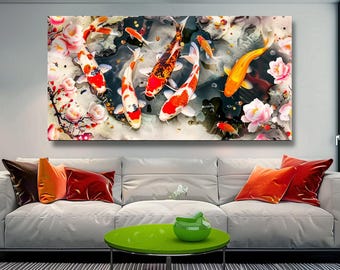 Koi Fish Canvas Print: Japanese Zen Art, Feng Shui Artwork