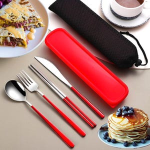 Stainless Steel Travel Cutlery Set: Portable Knife, Fork, Spoon & Chopsticks