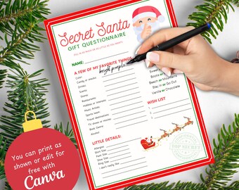 Printable Secret Santa Gift Questionnaire