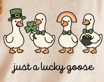 St. Patricks Day Goose PNG, Funny Shamrock Goose Clipart, Leprechaun Goose Sublimation Design, Rainbow Gold Goose PNG, Lucky Goose Printable