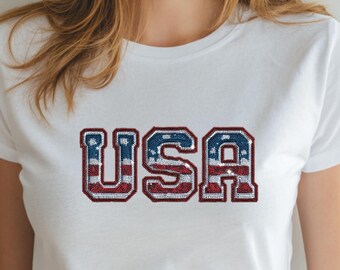 Sparkly USA PNG, Patriotic Varsity Letters, 4th of July (Digital Download)