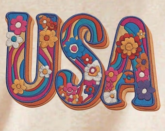 Floral USA Letters PNG, Retro Vaterländisches Design (Digitaler Download)
