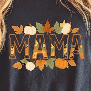 MAMA herfst png, herfst pompoen mama sublimatie, gezellig Thanksgiving-shirtontwerp, retro Varsity-letters, oogstseizoen, png