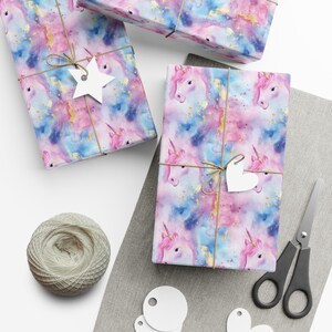 Carta da regalo unicorno, carta da regalo natalizia viola e rosa, cancelleria per feste, decorazioni natalizie, confezioni regalo magiche