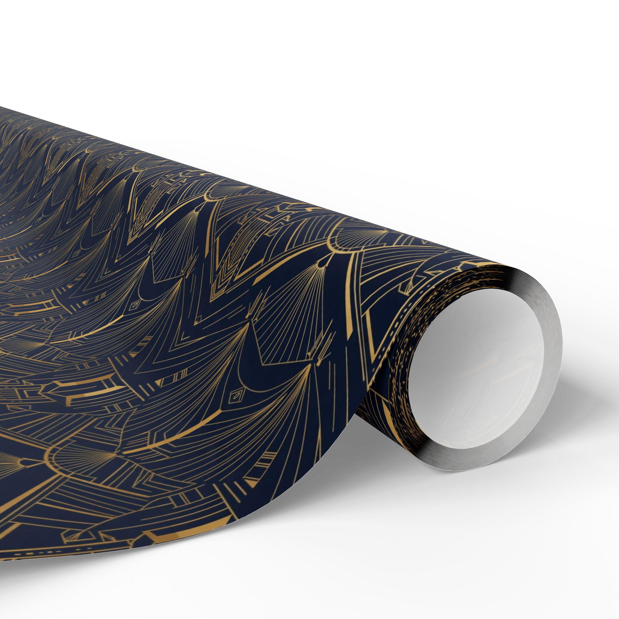 Art Deco Wrapping Papers, Navy Blue and Gold Geometric Pattern, Gift ...