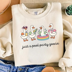 Zabawny letni klipart z gęsią, impreza przy basenie PNG (pobieranie cyfrowe)