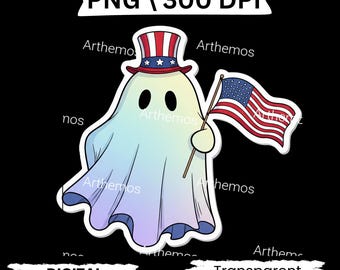 Patriotic Ghost PNG Sticker: USA Flag Clipart (Digital Download