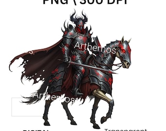 Evil Knight on Horse PNG: Medieval Warrior Clipart (Digital Download, Commercial Use OK).