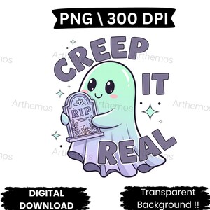 Grumpy Ghost Halloween Illustration: Creep It Real PNG (Digital Download